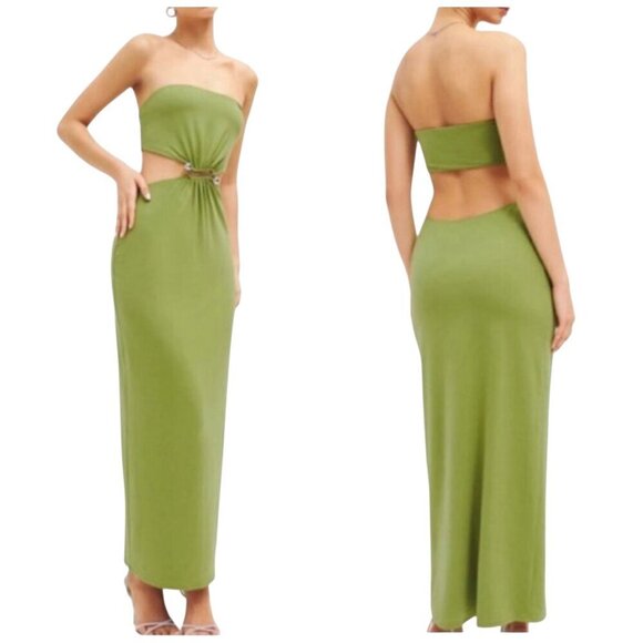 Reformation Dresses & Skirts - Reformation Amaia Knit Strapless Cutout Maxi Dress Green XL NWT